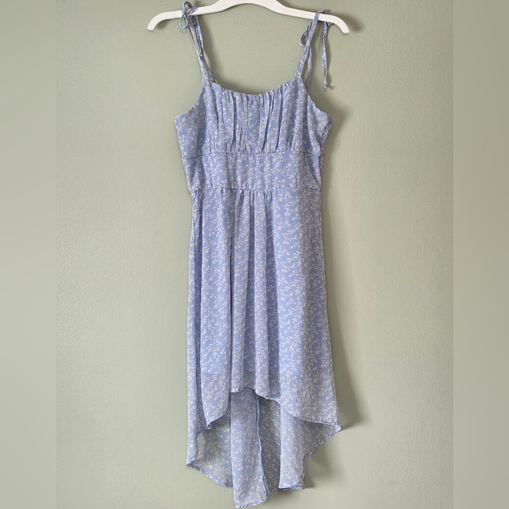 🦋AS U WISH NEW Pale Blue Floral High-Low Babydoll Y2k Midi Dress Sz S Whimsical